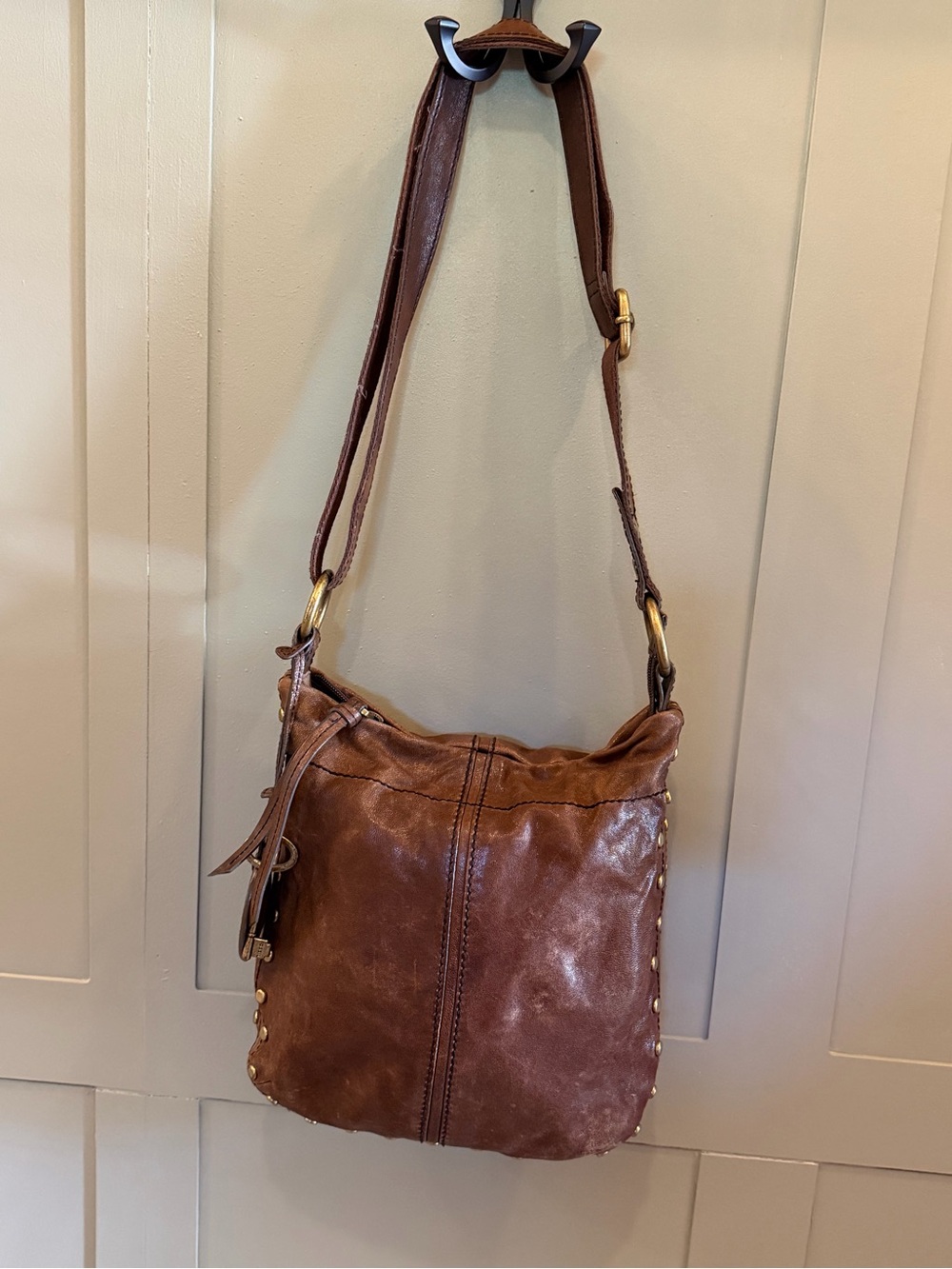 Fossil Leather Crossbody Bag with Brass Hardware